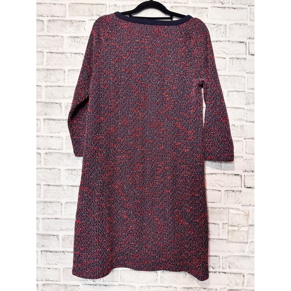 Talbots Women's Crew Neck Sweater Dress Navy Red Textured Button‎ Detail Size M - Picture 5 of 8